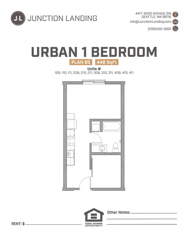 1 Bed 1 Bath A Landing 210L floor plan